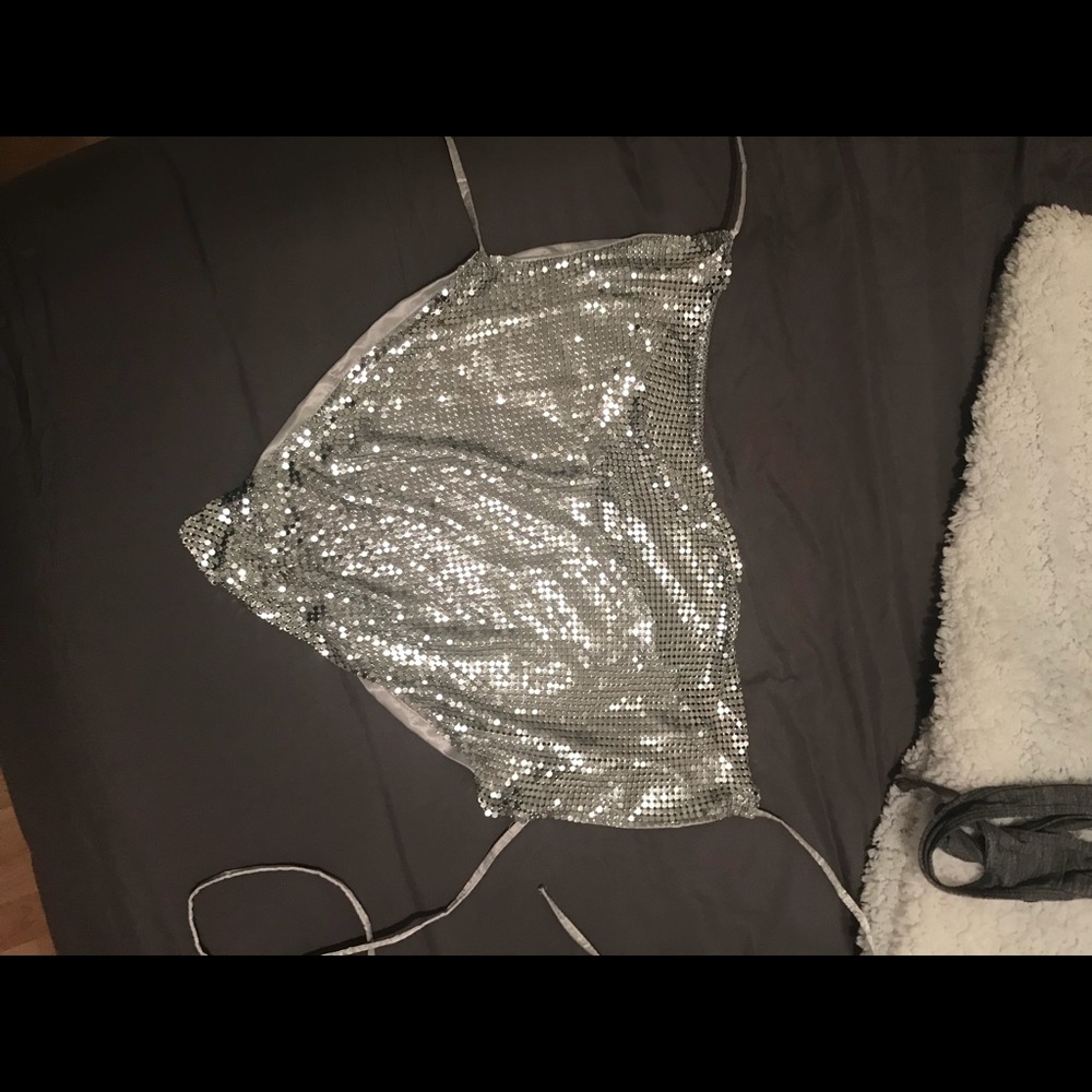 Chain mail gun metal silver crop top